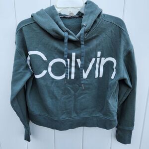 Calvin Klein Performance Womens Cropped Sweatshirt Hoodie Sz XS Green With Logo